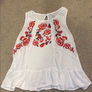 White tank top with floral embroidery